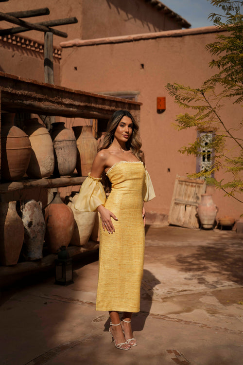 VESTIDO ESMERALDA AMARILLO SEDA