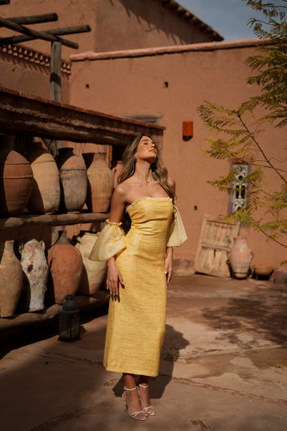 VESTIDO ESMERALDA AMARILLO SEDA