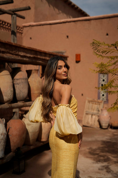 VESTIDO ESMERALDA AMARILLO SEDA