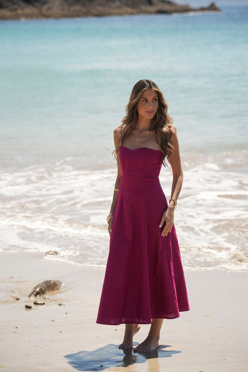 VESTIDO VEGA LINO CEREZA