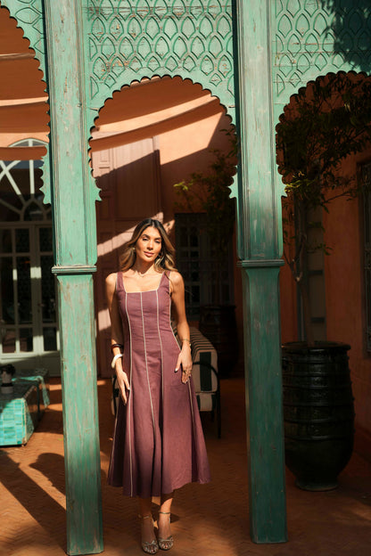 VESTIDO FLORA LINO BERENJENA