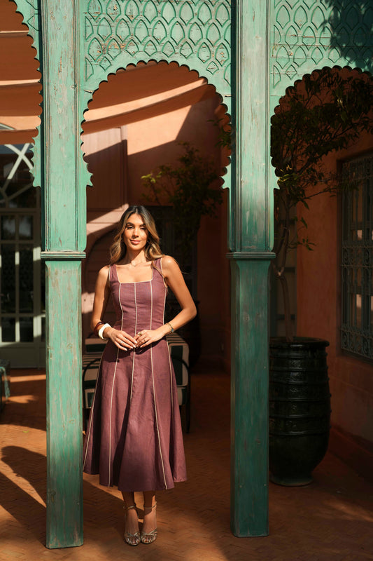 VESTIDO FLORA LINO BERENJENA