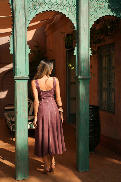 VESTIDO FLORA LINO BERENJENA
