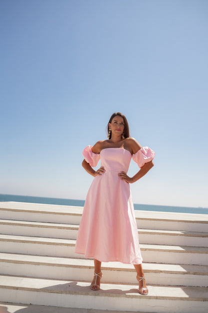VESTIDO SINGAPUR LINO ROSA
