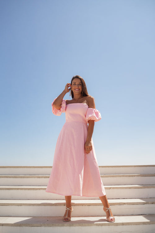 VESTIDO SINGAPUR LINO ROSA