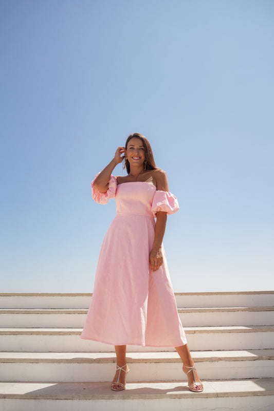 VESTIDO SINGAPUR LINO ROSA