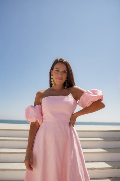 VESTIDO SINGAPUR LINO ROSA