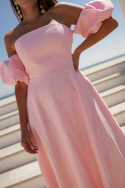 VESTIDO SINGAPUR LINO ROSA